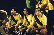 Johan Cruyff (centre), pictured in a Barcelona shirt.