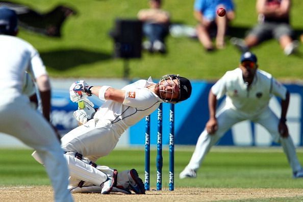 Brendon McCullum evading a bouncer during his incredible 302