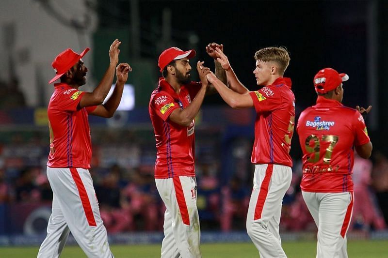 Sam Curran celebrates a wicket with Kings XI Punjab teammates