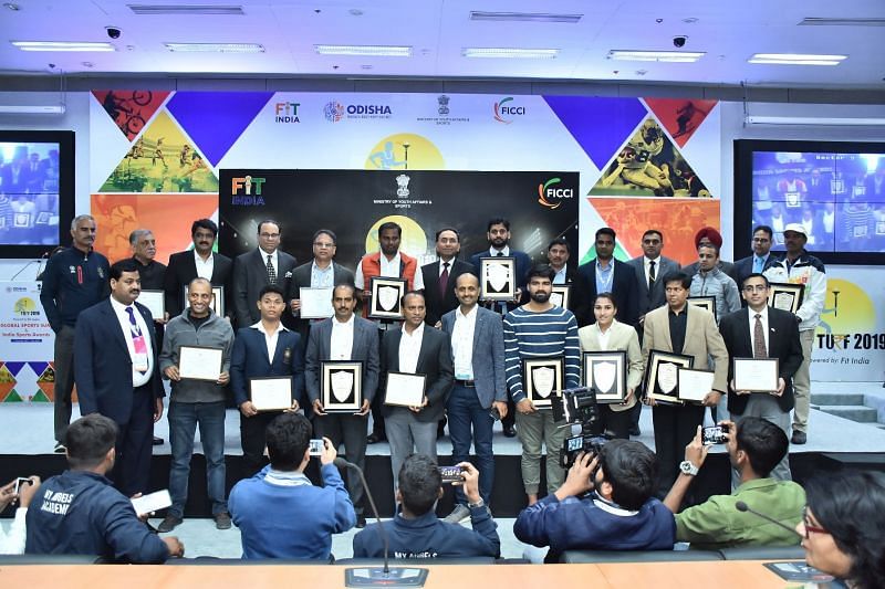 The Winners of FICCI India Sports Awards 2019 pose for a picture at FICCI Federation House on Wednesday evening.