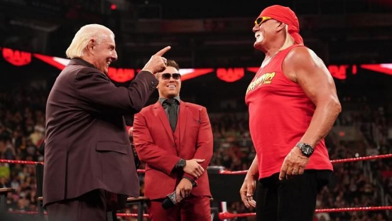 Ric Flair(left) and Hulk Hogan(right) with The Miz(center)