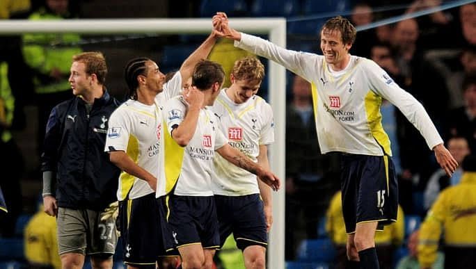 Tottenham Hotspur Away football shirt 2009 - 2010. Sponsored by Mansion