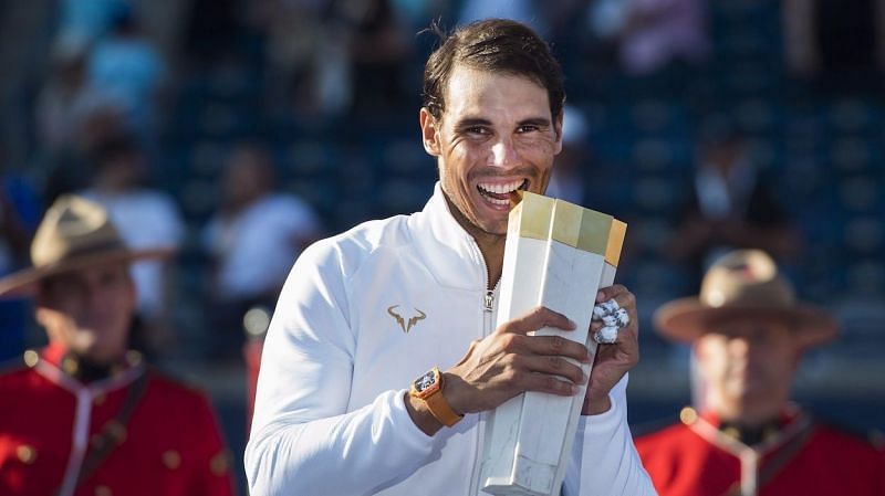 Nadal celebrates his title at the 2019 Coupe Rogers in Montreal