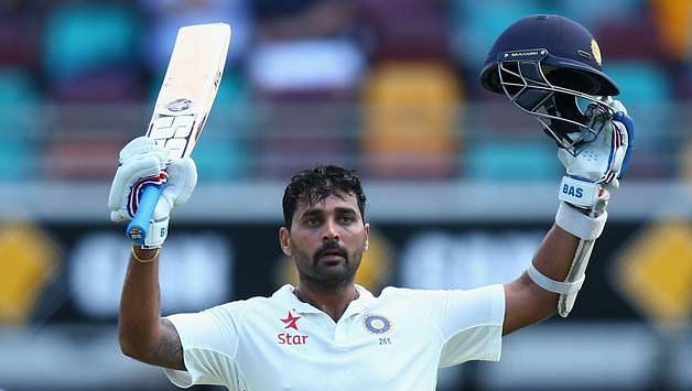 Murali Vijay celebrates after scoring a century