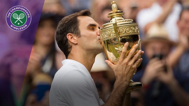 Federer celebrates a record 8th Wimbledon title in 2017