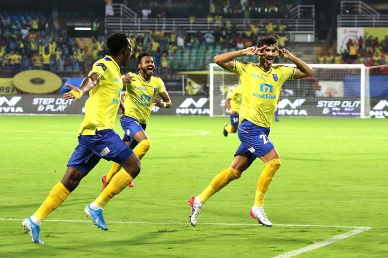 Sergio Cidoncha celebrates after scoring against FC Goa