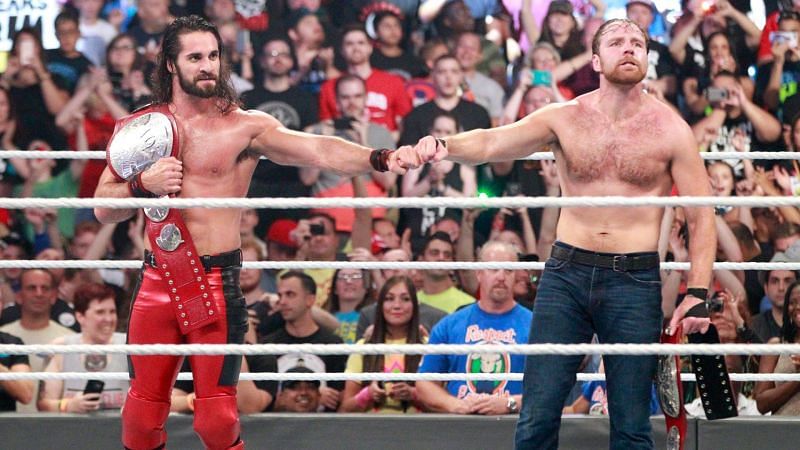 Ambrose and Rollins celebrating their win over The Bar at SummerSlam 2017