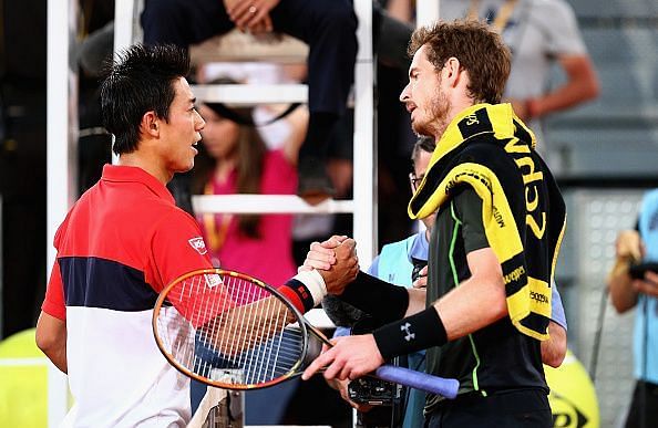 Kei Nishikori (L) and Andy Murray