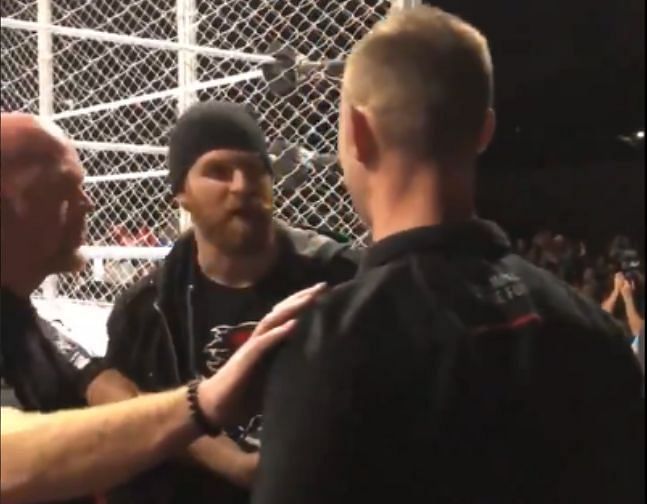 Sami Zayn during his angry confrontation with a fan at a live event