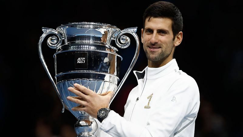 Djokovic receives his year-end no.1 trophy at the 2018 ATP Finals