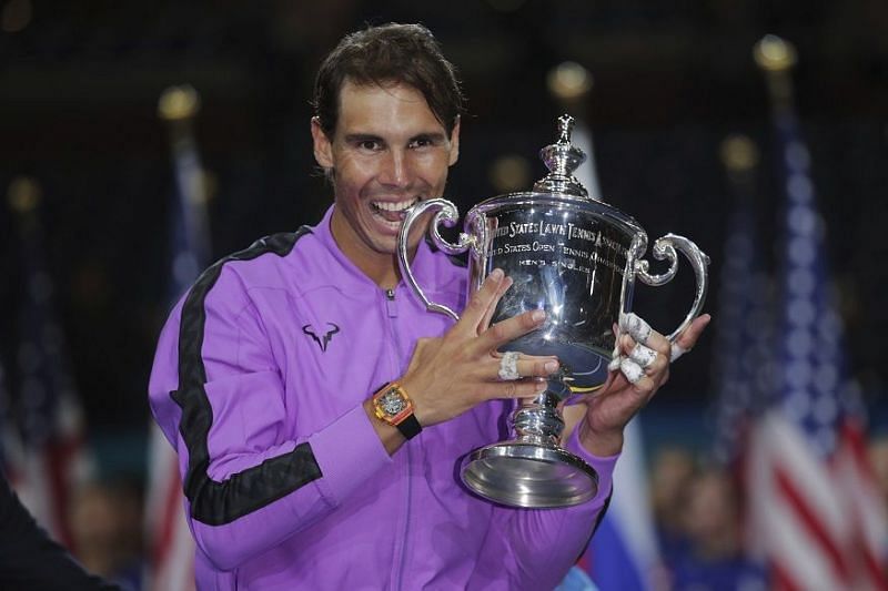 Rafael Nadal celebrates his 19th Grand Slam title at the 2019 US Open