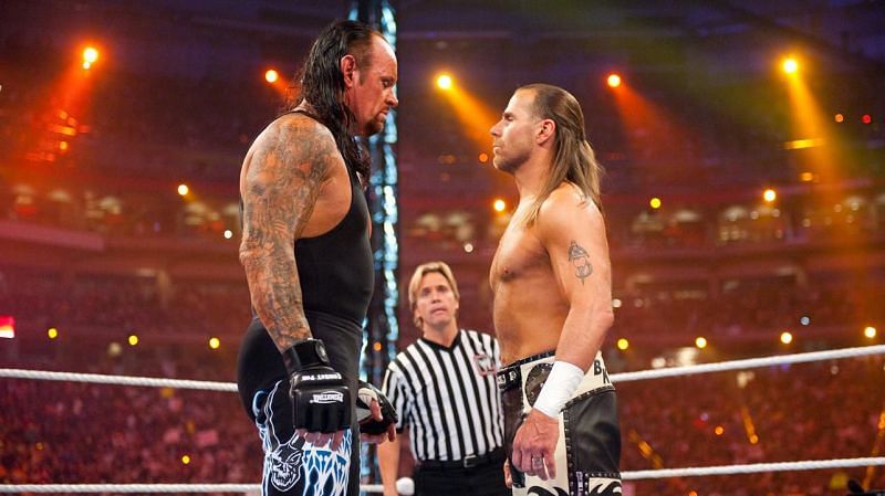 Shawn Michaels and The Undertaker facing off in their legendary rematch