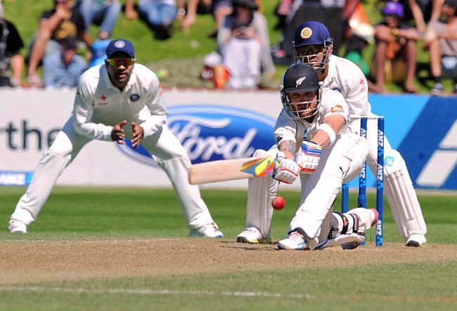 McCullum attempts a sweep shot