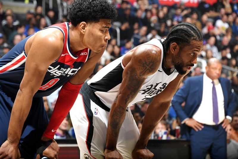 Rui Hachimura (left) scored 17 points, had seven rebounds and four assists against the Los Angeles Clippers