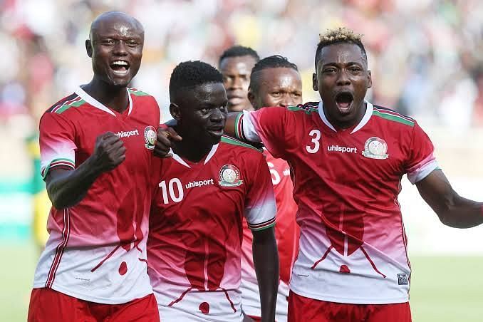 Harambee Stars celebrating at AFCON 2019