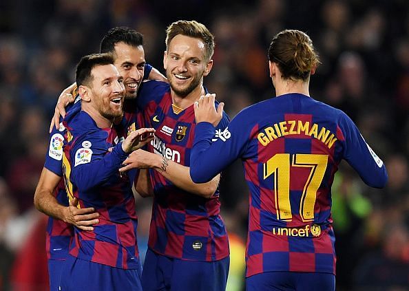 Griezmann celebrating with his teammates