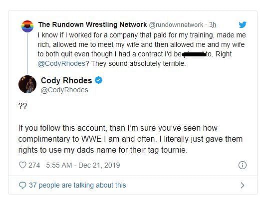 Cody&#039;s response to the fan