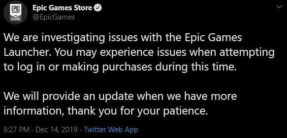 Epic games mentioned that there is a fix underway.