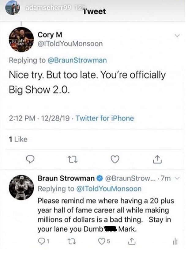 The fan&#039;s tweet, plus Strowman&#039;s response