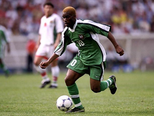 Jay Jay Okocha in acti at the 1998 World Cup