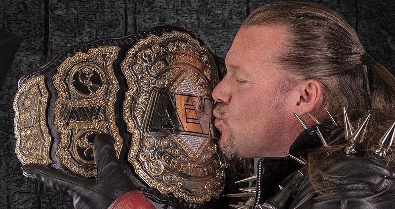 Chris Jericho with his AEW World Title, which was stolen back in September soon after he won it at All Out