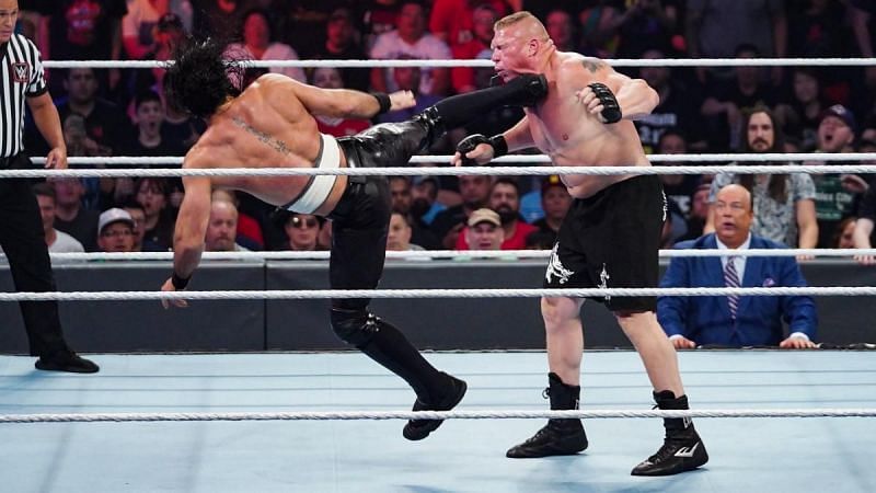 Rollins hitting Lesnar with a superkick