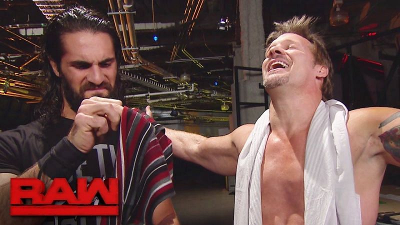 Seth Rollins and Chris Jericho in a backstage segment on Monday Night RAW