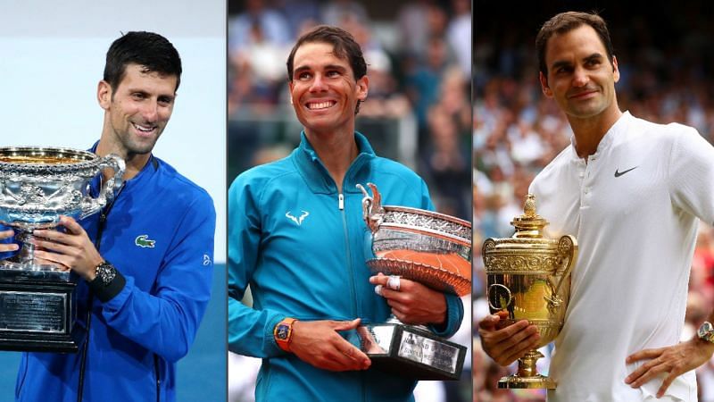 From left to right: Djokovic, Nadal, and Federer
