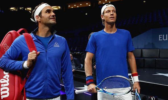 Federer and Berdych at the 2017 Laver Cup in Prague
