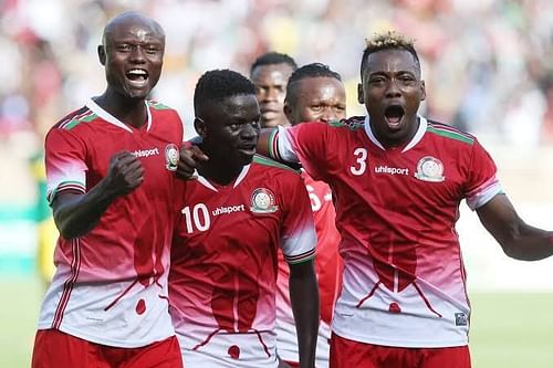 Harambee Stars players celebratingÂ 