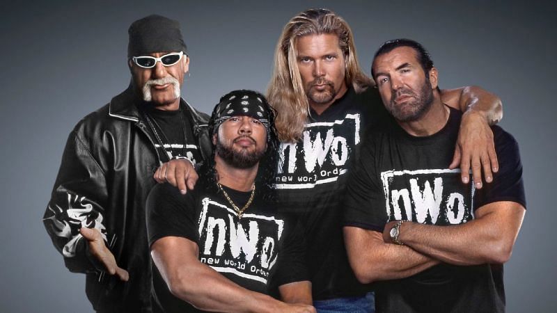 From right to left: Hulk Hogan, X-Pac, Kevin Nash, and Scott Hall