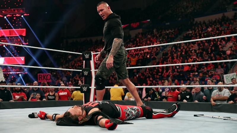 Randy Orton standing tall after nailing AJ Styles with the RKO