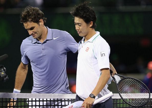 Kei Nishikori after defeated Roger Federer in Miami