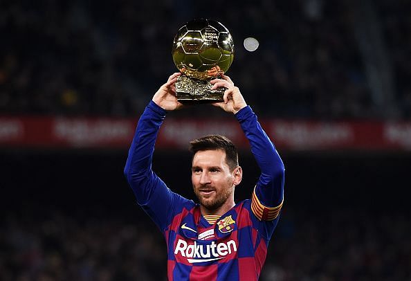 Lionel Messi presents his sixth Ballon d&#039;Or in front of fans at the Camp Nou.