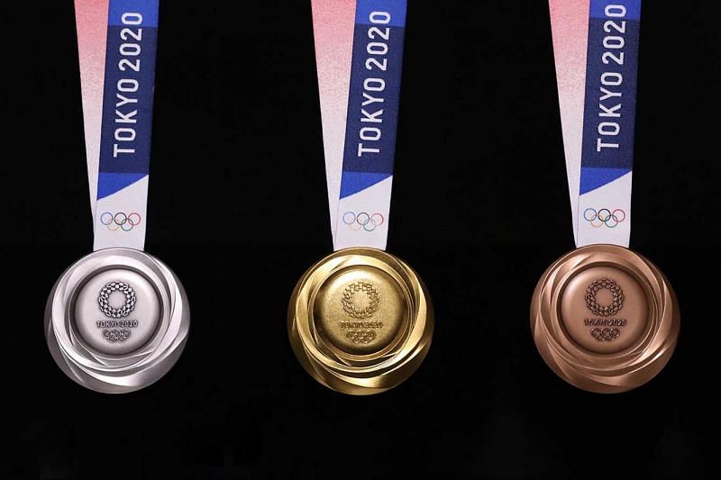 The design of the three medals to be given at the Tokyo Olympics