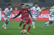 Jamshedpur FC’s Aitor Monroy scored from the penalty spot in the first half of their match against Odisha FC in ISL