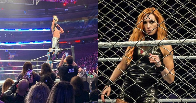 Andrade with the US Title/ Becky Lynch inside the Steel Cage.