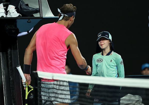 Nadal with the ballgirl
