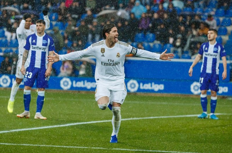 Sergio Ramos celebrates a goal against Alaves