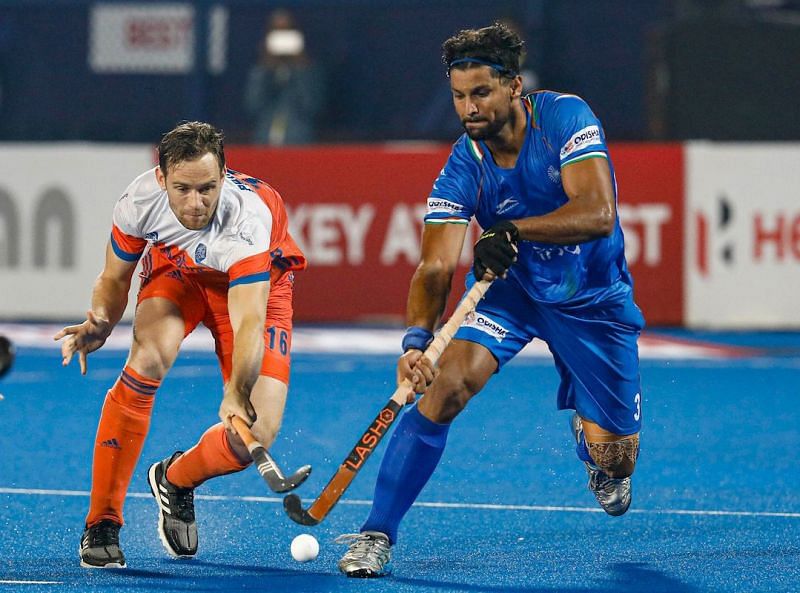 Rupinder in action against the Netherlands (PC: Hockey India)