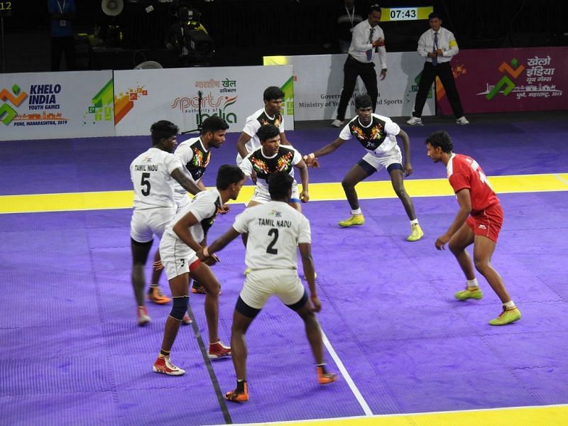 Kabaddi action kicks off on Day 1 of the Khelo India Youth Games 2020 in Guwahati, Assam.