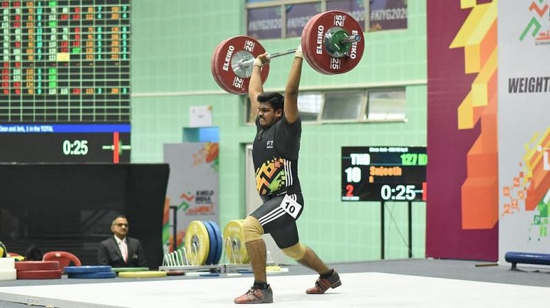 Weightlifting competition at the Khelo India Youth Games 2020