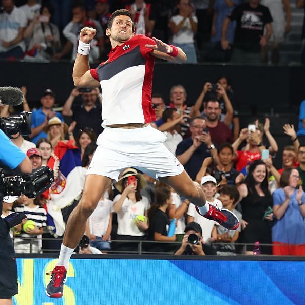 Novak Djokovic exults mid-air in celebrations