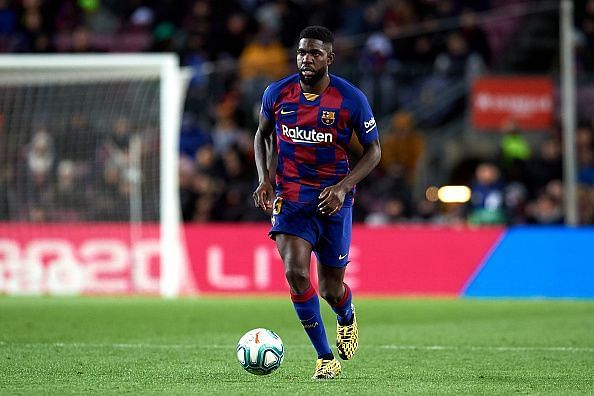 Umtiti in action for FC Barcelona against Granada CF - La Liga