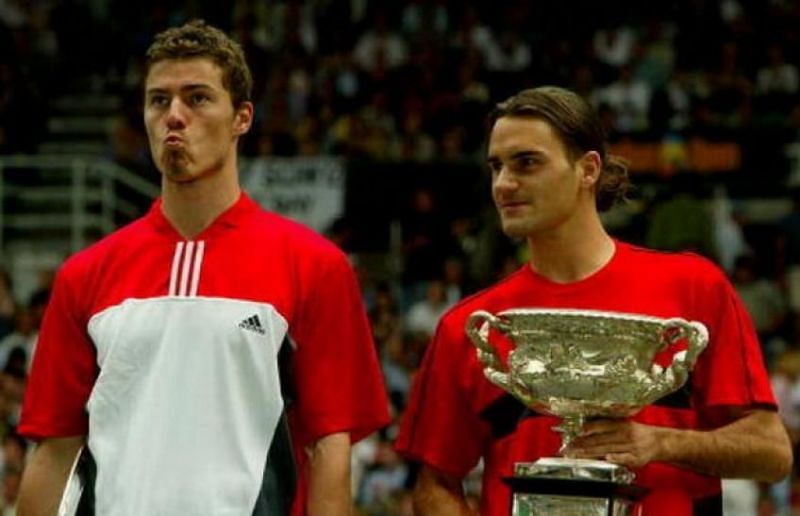 Federer (right) captures his 2nd Grand Slam title at the 2004 Australian Open