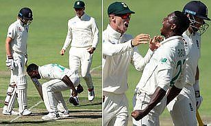The celebration that resulted in Rabada getting a demerit point [Photo: Daily Mail UK]
