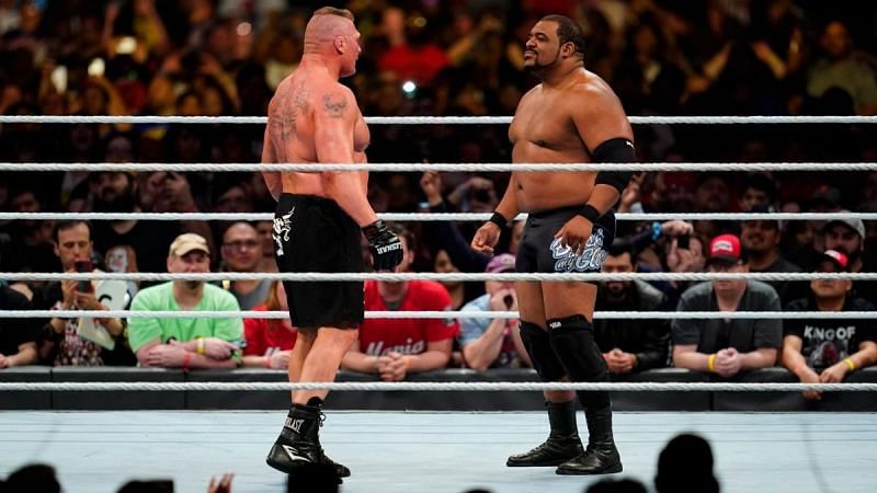 Keith Lee confronting Brock Lesnar