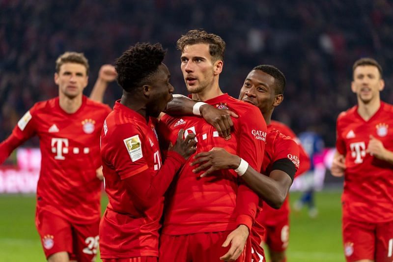 Bayern players celebrate after a goal