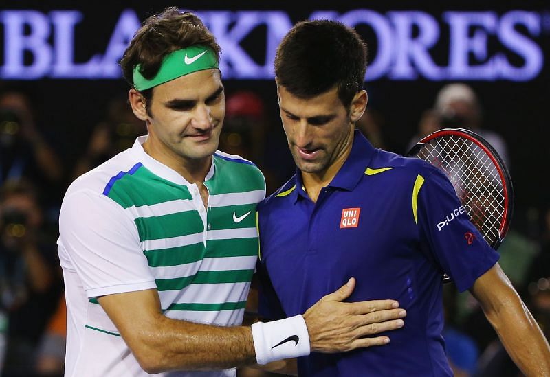 Roger Federer (L) and Novak Djokovic