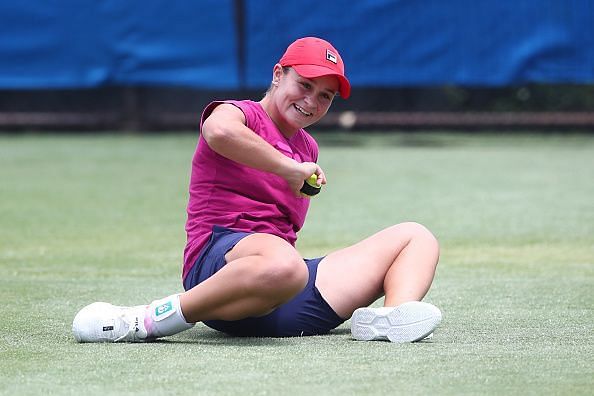 Barty during a practice session at the Queensland Tennis Centre.